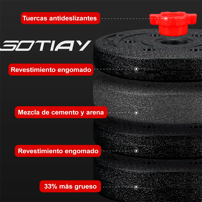 Mancuernas Ajustables Con Barra Kit De Ejercicio 30kg Negro - Imagen 2