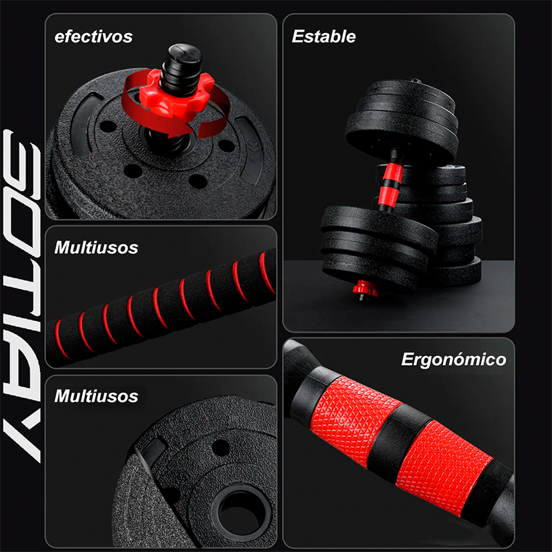 Mancuernas Ajustables Con Barra Kit De Ejercicio 30kg Negro - Imagen 3